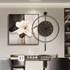 Pintura Decorativa de Restaurante Stone Fortune con Reloj, Arte de Pared de Lujo Ligero para Comedor de Gama Alta, Reloj de Pared Simple para Mesa de Comedor