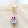 Pingente de Sorvete de Crochê, Charme para Bolsa Tecido com Fio, Enfeite de Sorvete Tricotado, Chaveiro, Acessório Feito à Mão para Chave de Carro