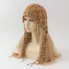 Sombrero de Red de Ganchillo Hecho a Mano con Flor Hueca, Cuentas de Madera y Borlas Largas, Pañuelo para la Cabeza, Estilo Étnico Retro Bohemio, Sombrero para Mujer