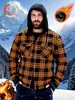 Camisa Xadrez Masculina Plus Size com Capuz e Forro de Fleece Amazon, Engrossada e Quente para o Inverno