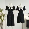 Tiro Real Artesanía Original en Tela - Fresca Mezcla de Algodón y Seda + Jacquard de Rayón Vestido de Manga Corta Estilo Francés con Lazo Puro Deseo