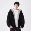 Chamarra con Capucha Casual de Peso Pesado para Hombre Estilo Nuevo Primavera Otoño Marca de Moda Holgada Versátil Bloque de Color Cardigan con Capucha para Pareja