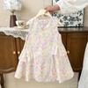 Falda Floral para Niñas Verano Nuevo Estilo Moda Chaleco sin Mangas Falda de Princesa Vestido con Lazo para Niñita Dropshipping