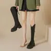 Botas Altas de Suela Gruesa para Mujer Chuyuji 2026 Otoño Nuevo Marrón que Aumentan la Altura de Caña Alta con Corte en V Botas de Jinete para Mujeres Bajitas
