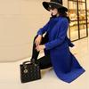 Leche de papaya ropa de invierno nueva moda elegante europea y americana cuello alto longitud media lana con cinturón adelgazante abrigo para mujeres a la moda