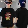Camiseta de algodón 100% para niños, de manga corta, para verano, para niños de tallas medianas y grandes, con cuello redondo, holgada, de media manga.