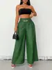 Pantalones de Pierna Ancha con Hebilla Metálica a la Moda, Pantalones Largos de Cintura Alta, Pantalones de Traje Casual Versátiles, Ropa Femenina Transfronteriza, Venta al por Mayor de una Pieza