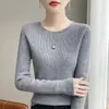 Suéter básico de punto fino de cuello redondo para mujer, de primera línea transfronterizo listo para usar, nuevo modelo 26 otoño/invierno, color liso versátil, capa base de punto ajustada