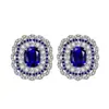 Conjunto de Joias Luxuoso com Design de Padrão de Diamantes Completos, Anel, Brincos, Pingente, Colar de Tanzanita Azul Esmeralda