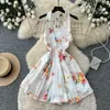 Vestido sin mangas floral estilo coreano para mujer, vestido de verano de cintura alta línea A, elegante vestido de trabajo, atuendo de vacaciones 2026, vestido corto