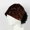 Nuevo Estilo Sombrero Turbante Blanco con Lentejuelas y Encaje para Todas las Estaciones con Diseño Floral Étnico, Pañuelo para la Cabeza de Moda y Elegante, Turbante, Velo, Sombrero para Mamá