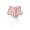 Pantalones cortos casuales de encaje con cordón de cintura baja elásticos de estilo americano Niche, pantalones retro para chica atractiva, pantalones deportivos con bordes a juego de colores