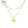 Collar de cadena de cuentas con doble clip y disco pequeño de metal, cadena corta para el cuello estilo europeo y americano, oro y plata, joyería al por mayor