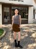 Falda de Pana Estilo Coreano de Tres Puntos Línea A para Mujer, Cintura Adelgazante, 0208
