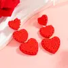 Pendientes de Borla con Diseño Simple de Amor de Cuentas de Arroz Hechos a Mano para el Día de San Valentín Transfronterizos Europeos y Americanos Letras Flores Pendientes Lindos