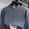 Camiseta de Manga Longa com Gola Henry e Padrão Espinha de Peixe para Homens, Moletom de Design Nicho para Outono com Estampa Listrada, Top Casual para Dropshipping