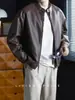 Chaqueta de cuero con cremallera retro a cuadros de estilo Maillard, dos piezas falsas para hombre, otoño, marca de moda, estilo callejero, cuello alto, chaqueta de motocicleta