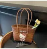 Bolso Bandolera de Dibujos Animados Kt Cat Cesta de Verduras Bolso Tejido para Mujer Estilo Vacaciones de Verano en la Costa Bolso de Mimbre para Viaje Bolso de Mano para la Playa