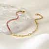 Pulsera de Zirconia Cuadrada Colorida de Lujo Accesible Ins Europea y Americana Cadena de Tenis de Acero Inoxidable Chapada en Oro de 18 Quilates Cadena Cruzada Joyería de Puntada