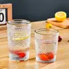 Copo de Vidro Girassol Retrô Escandinavo Borda Dourada em Relevo Copo de Bebida de Alto Valor 300ml Copo Pequeno para Presente de Abertura