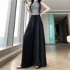 Foto real de los nuevos pantalones casuales de lino de cintura alta, estilo de principios de otoño, de longitud media, plisados, con cordón, de pierna ancha para mujer
