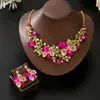Conjunto de Colar e Brincos Florais Europeus e Americanos Populares Transfronteiriços, Joias com Pedras de Cristal, Acessórios de Vestuário para Noivas e Senhoras para Banquetes