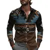 Camisa Estampada Masculina Retrô Boêmia Primavera Manga Longa Lapela 2025 Verão Tecido Leve Moda
