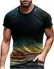 Camisa Masculina Plus Size Manga Curta Camiseta Casual Moda Estampada 3D Camiseta Fitness Solta Pulôver