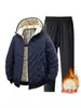 Chaqueta de algodón térmica con capucha para hombre, de vellón nuevo y engrosada con grafeno, de diseño transfronterizo ultrasónico, conjunto deportivo de dos piezas de lana de cordero.