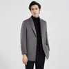 Abrigo de lana gris de doble cara para hombre para otoño e invierno con forro desmontable de plumón de pato cálido, abrigo largo de negocios para hombre