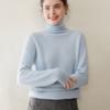 Camisa de Base Tricotada em Cashmere para Mulheres, Simples e Versátil, Ponto Sete, Borda Enrolada, Gola Alta Meia, Cor Lisa, Suéter Top para Usar por Baixo
