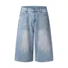 Shorts de Mezclilla con Salpicaduras de Tinta Estilo Graffiti Pintado a Mano para Hombre, Verano Vintage Punk Lavados Desgastados Rectos Holgados Tendencia