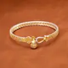 Pulseira de Prata Sólida com Moeda de Cobre Gourd da Fortuna e Prosperidade 9999, Novo Estilo para Mulheres, Design Aberto com Inlay de Ouro, Pulseira de Prata Pura
