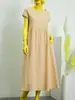 Amazon Aliexpress 2024 Ebay Europeo y Americano Color Sólido Sin Mangas Holgado Algodón y Lino Bolsillo con Solapa Vestido Pantalón en Stock