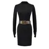 Vestido Bodycon Elegante para Chica Atrevida, que Ceñe la Cintura y Resalta la Figura, con Cuello Alto, Mangas Largas con Agujero para el Pulgar y Cinturón, Vestido Corto de Moda