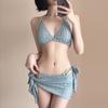 Traje de Baño Bikini para Mujer 2024 Nuevo Bikini Falda Set de Tres Piezas Sexy Pecho Pequeño Vacaciones Blanco Traje de Baño para Aguas Termales