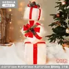 Caja de Regalo Navideña con Luces, Decoraciones de Cuadros Rojos y Negros, Caja Vacía, Adornos de Piña, Arreglo de Escena, Set de Caja de Regalo de Tres Piezas