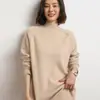 Suéter de Cor Sólida com Gola, Manga Raglã, Macio e Amigo da Pele, Estilo Preguiçoso de Caxemira, Camiseta Básica, Gola Semi-Alta Macia, Tricô Interno Pulôver Feminino