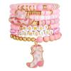 Nuevo Pulsera Elástica Apilada Rosa Moda Estilo Vaquero Occidental Decorada a Mano con Cuentas de Letras de Arcilla Blanda para Mujeres