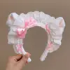 Faixa de cabeça de pelúcia com orelhas de gato para mulheres, laço rosa fofo para cosplay e adereços de foto, faixa de cabeça para lavar o rosto, adereço de cabeça lolita