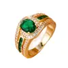 Anillo de Zirconia Oval Retro Esmeralda para Mujer Lujo Pavé Color Diamante Completo Anillo de Piedra Preciosa Joyería de Mano Simulación Lujo Ligero Banquete