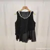 Camisola de Empalme Francés Falsa de Dos Piezas Única y Hermosa para Mujer Verano Ropa Exterior Diseño de Nicho Holgada Sin Mangas