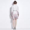 Moda Estação Europeia Novo Primavera Retrô Elegante Elegante Gola Alta Cintura Justa Emagrecimento Estampado Vestido Grande