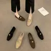 Primer Encuentro Temporada Gamuza Zapatos de Mujer de un Solo Paso Suela Plana Zapatos Individuales Mujer 2025 Nuevo Primavera Otoño Mocasines Británicos Punta Cuadrada Zapatos de Conducir