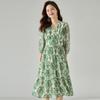 Promoção Vestido Floral de Verão Elegante Estilo Francês Manga Média Leve Estilo Férias Estampado Cintura Elástica Comprimento Médio 22273