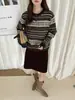 Cardigan de Tricô Jacquard Fair Isle Retrô Feminino Outono Inverno Estilo Coreano Gola Redonda Botão de Madeira Solto Curto Casaco Suéter Top