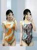 2626 Modelo Nuevo Traje de Baño de una Pieza Triángulo de Competición para Mujer, Doble Cara, Una Sola Capa, Sin Copas, Corte Medio, Cobertura Total de Cadera, Ropa de Baño para Piscina