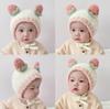 Gorro de bebé invierno engrosado felpa orejeras cuerno lindo bebé lactante tejido cálido gorro infantil moda