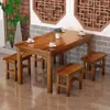 Mesas y Sillas para Tienda de Fideos, Mesas y Sillas para Snack Bar de Hotel, Combinación de Mesa y Silla para Comedor de Comida Rápida, Mesa de Comedor para Restaurante Cantina de Madera Maciza, Mesa Carbonizada para Barbacoa