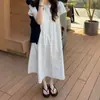 Vestido coreano Ins Verano 2026 Nuevo Dulce Sencillo Moda Manga abullonada Plisado Holgado Adelgazante